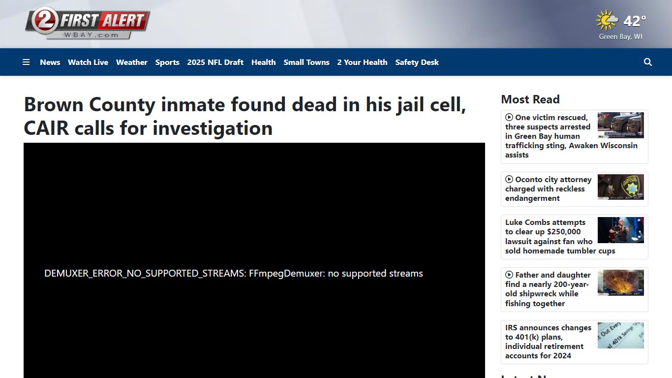 Brown County inmate found dead in his jail cell - WBAY